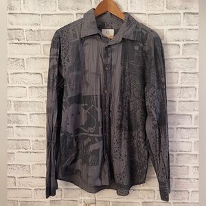 Men’s A/X Armani Exchange Long Sleeve button down gray graffiti style Shirt Med